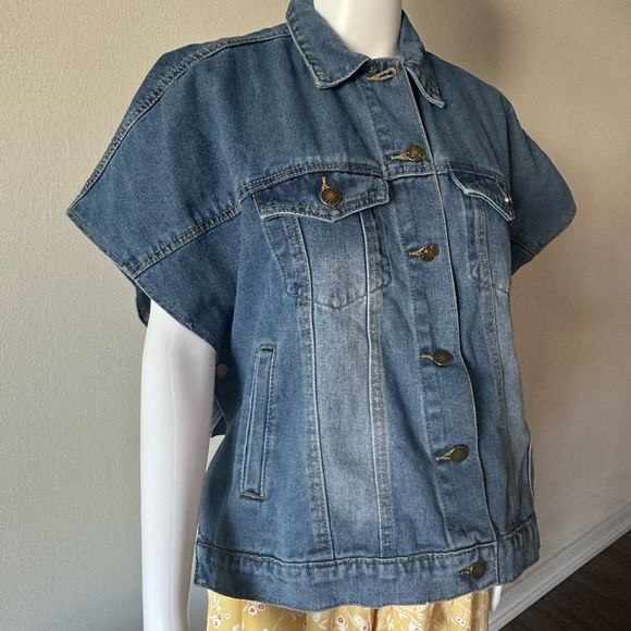 Denim Cloak/Cape Sleeve Cropped Jacket - Picture 4 of 8